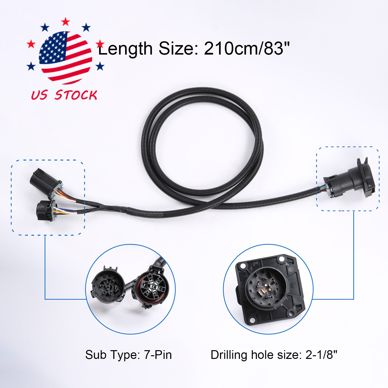 7 Pin Trailer Wiring Harness Extension Connectors Truck Bed 7 Way RV Wiring Plug