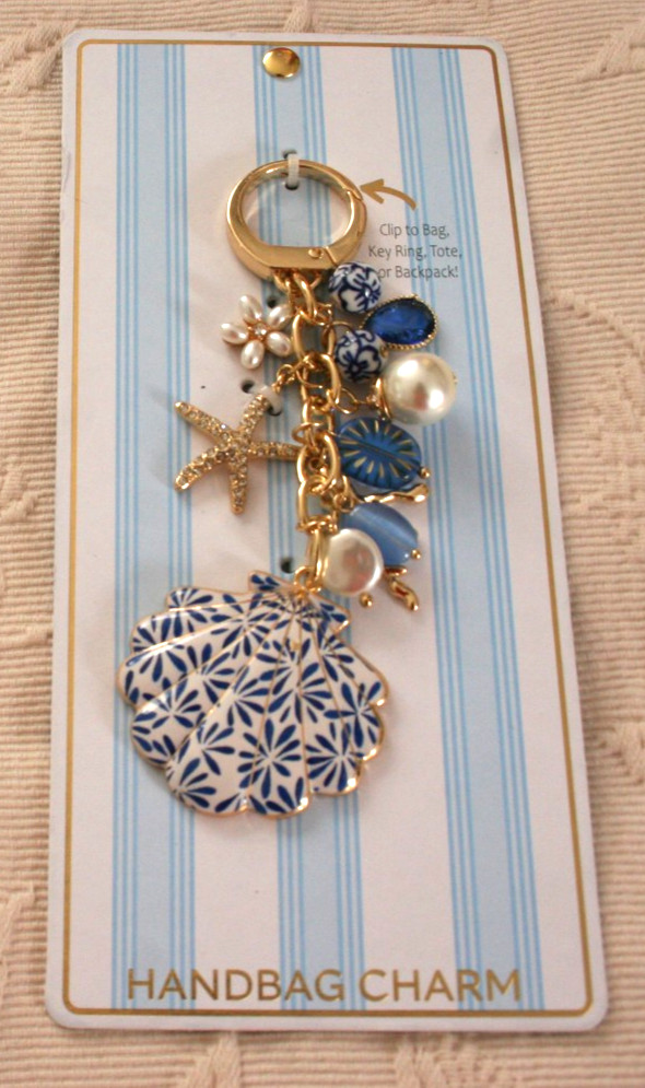 Handbag Charm Key Chain Gold tone metal Ceramic,Metal,Faux pearl Shell Charms