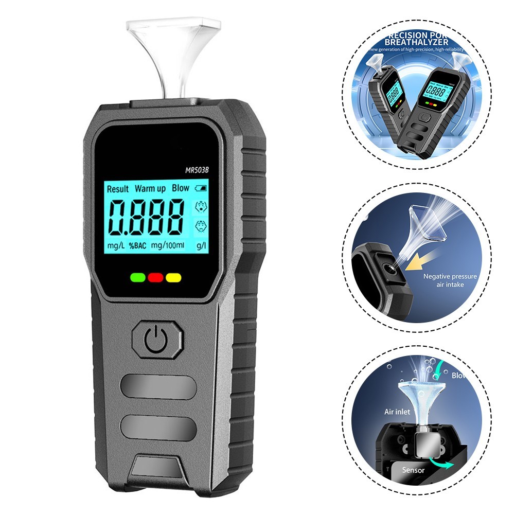 Compact Black Breathalyzer with LED Display and Bilingual Voice Support