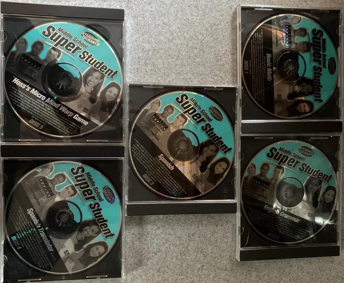 USED 2001 STANDARD DEVIANTS MIDDLE SCHOOL SUPER  STUDENT CD Roms  Lot Of 5