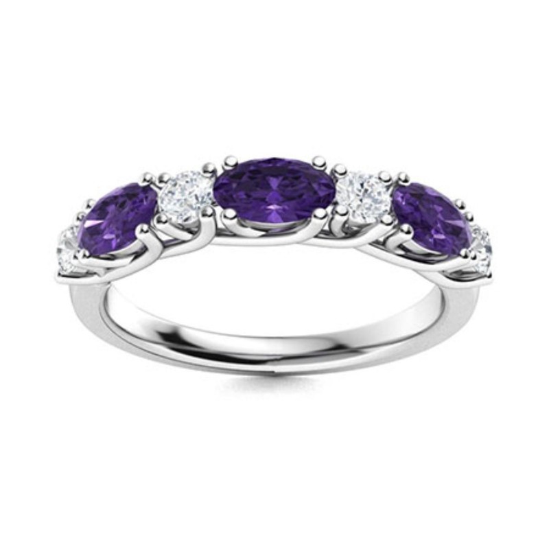 Crown Chakra Amethyst Stone Mother Eternity Ethnic Ring Jewelry 925 Silver