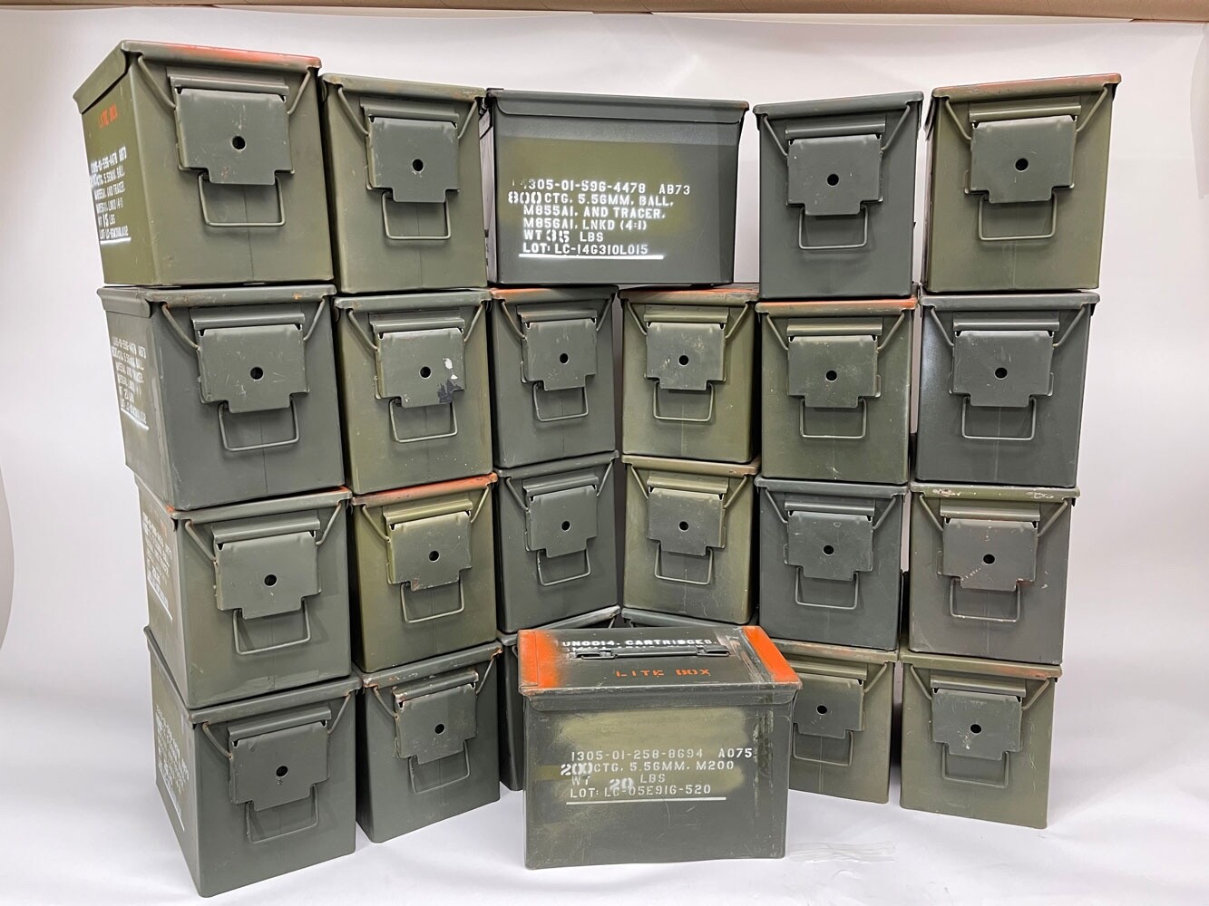 24 Pack FAT 50 Cal Metal Ammo Can – Military Steel Box Ammo Storage - Used