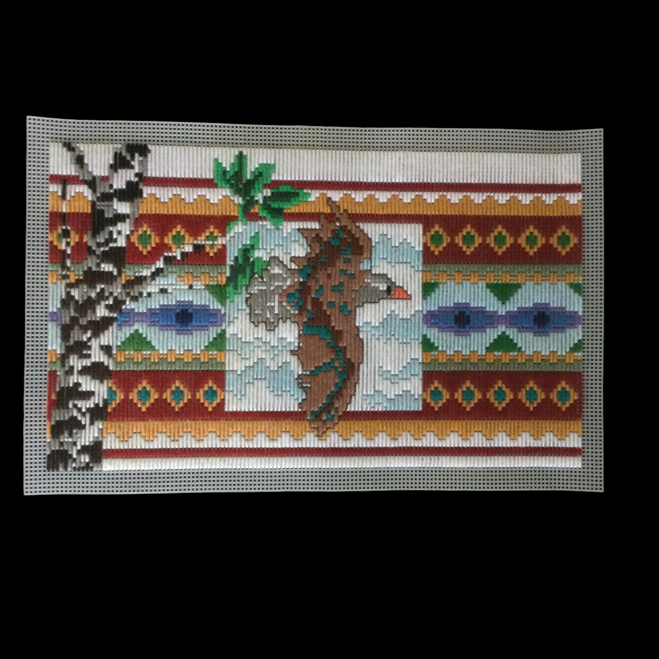 VTG Plastic Canvas Large Native S West Eagle Needlepoint Art Completed 21 x 13