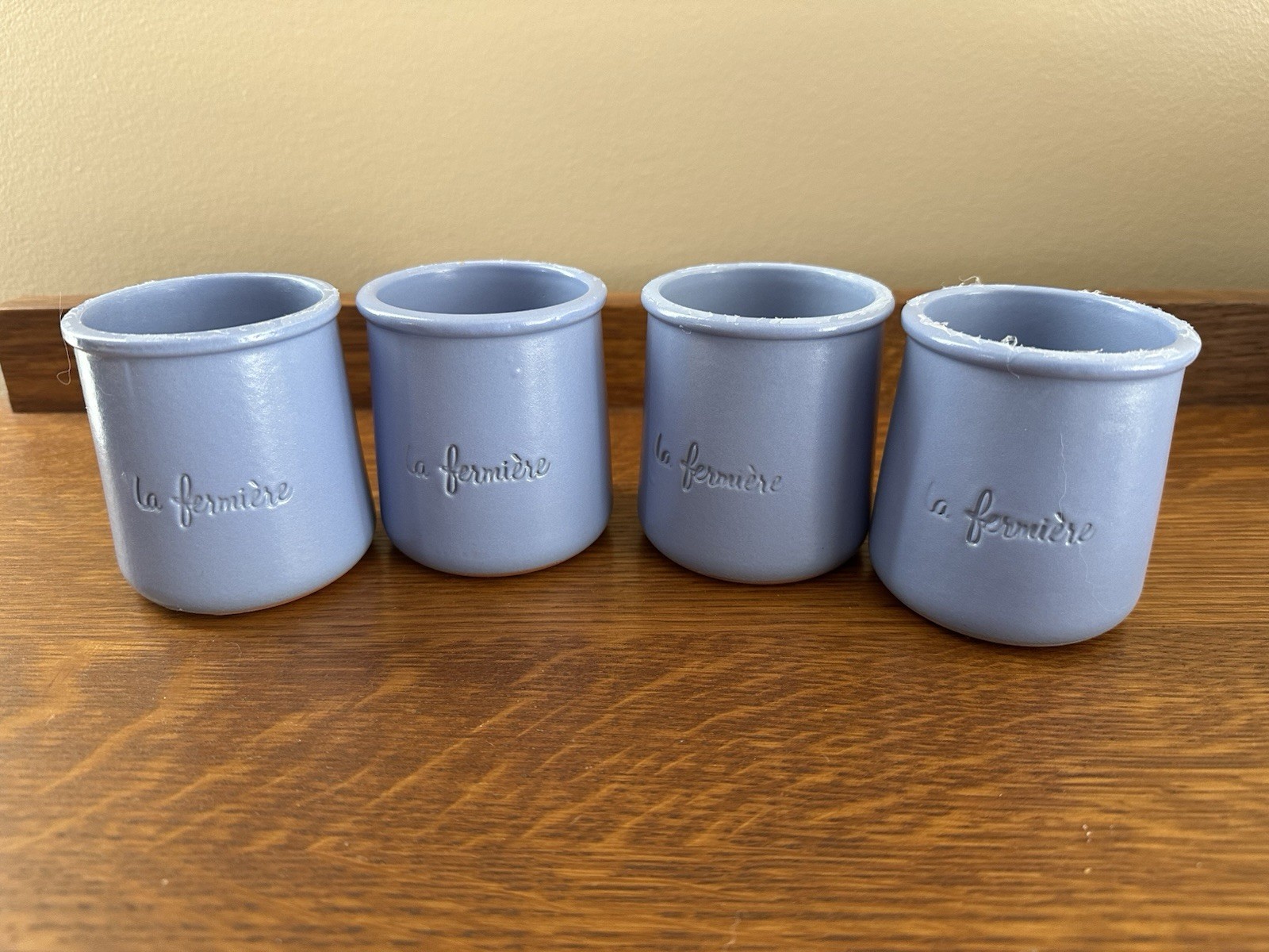 Set of 4 La Fermiere Yogurt Terra Cotta Cermer Jars Pots Periwinkle Purple Blue