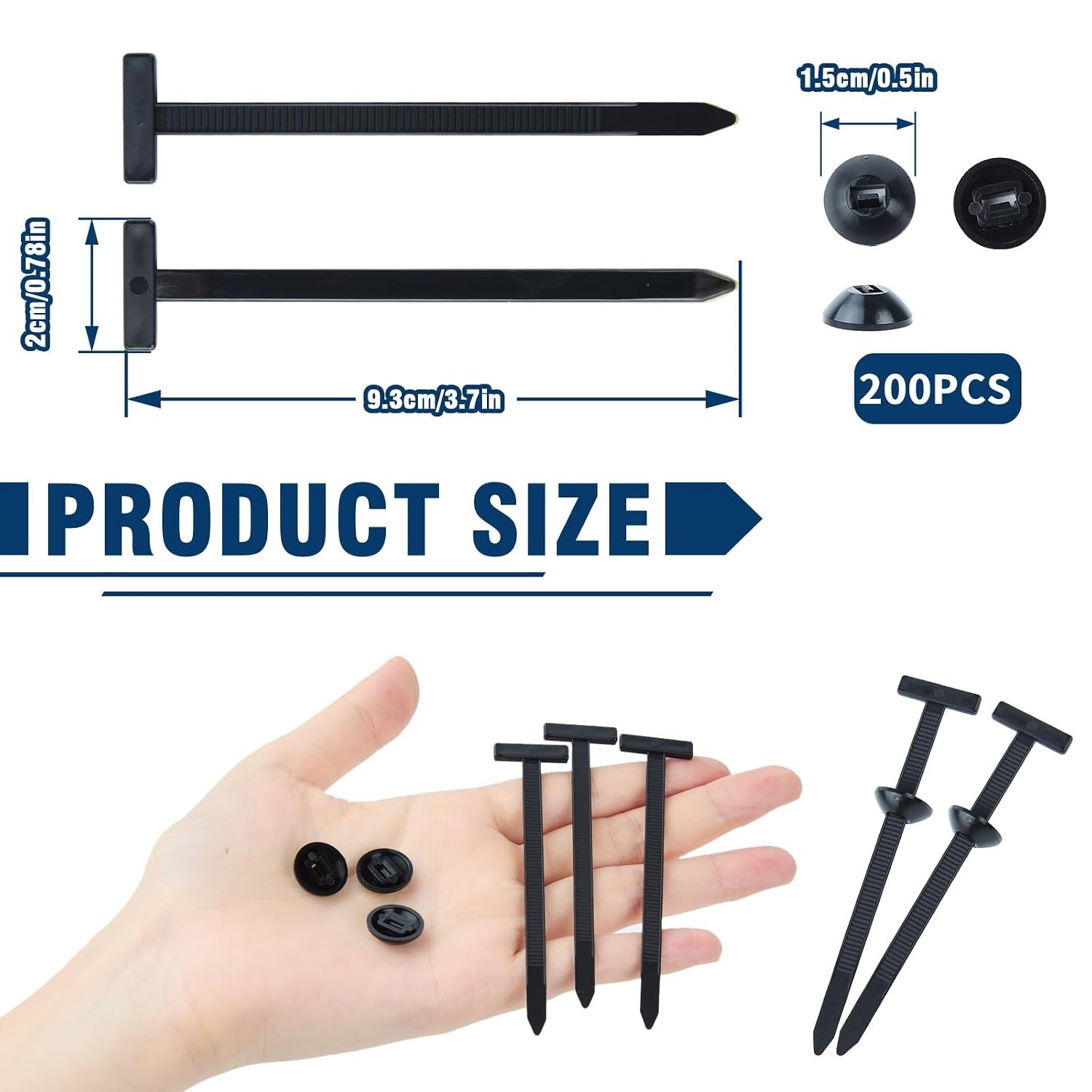 200 PCS Nylon Universal Cable Tie Buckle, Multi-Functional Black Zip Ties wit...