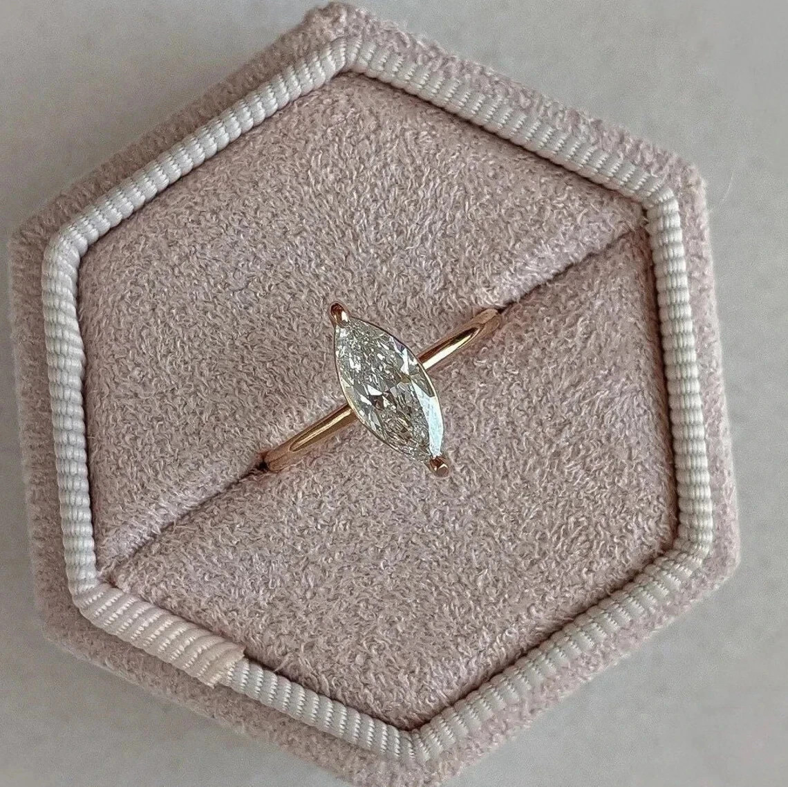 Solitaire Bezel Set Ring 2Ct Marquise Lab Created Diamond 14K Yellow Gold Plated