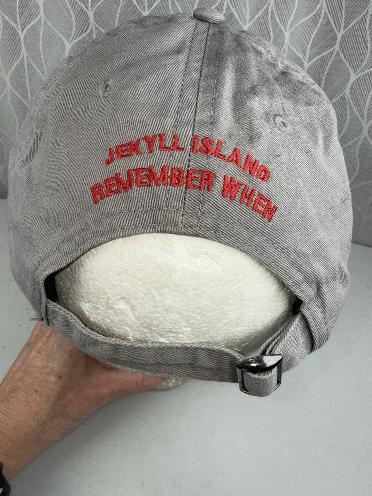Jekyll Island Remember When on back -with Unknown Logo on Gray Hat Cap Otto