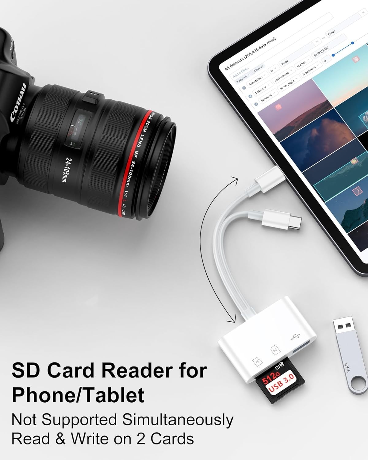 Versatile USB-C & Lightning SD Card Reader with Quick Transfer for All Devices