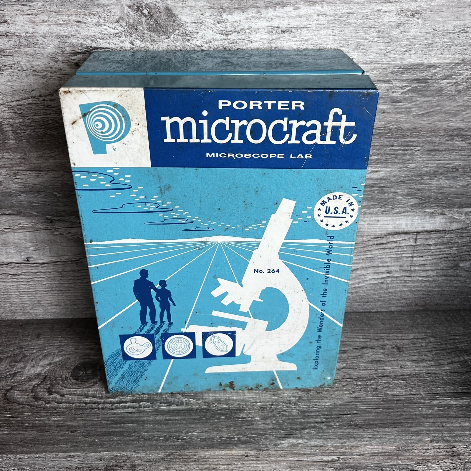 VTG 1960’s Porter Microcraft 264 Teal Science Lab Microscope w/ Case