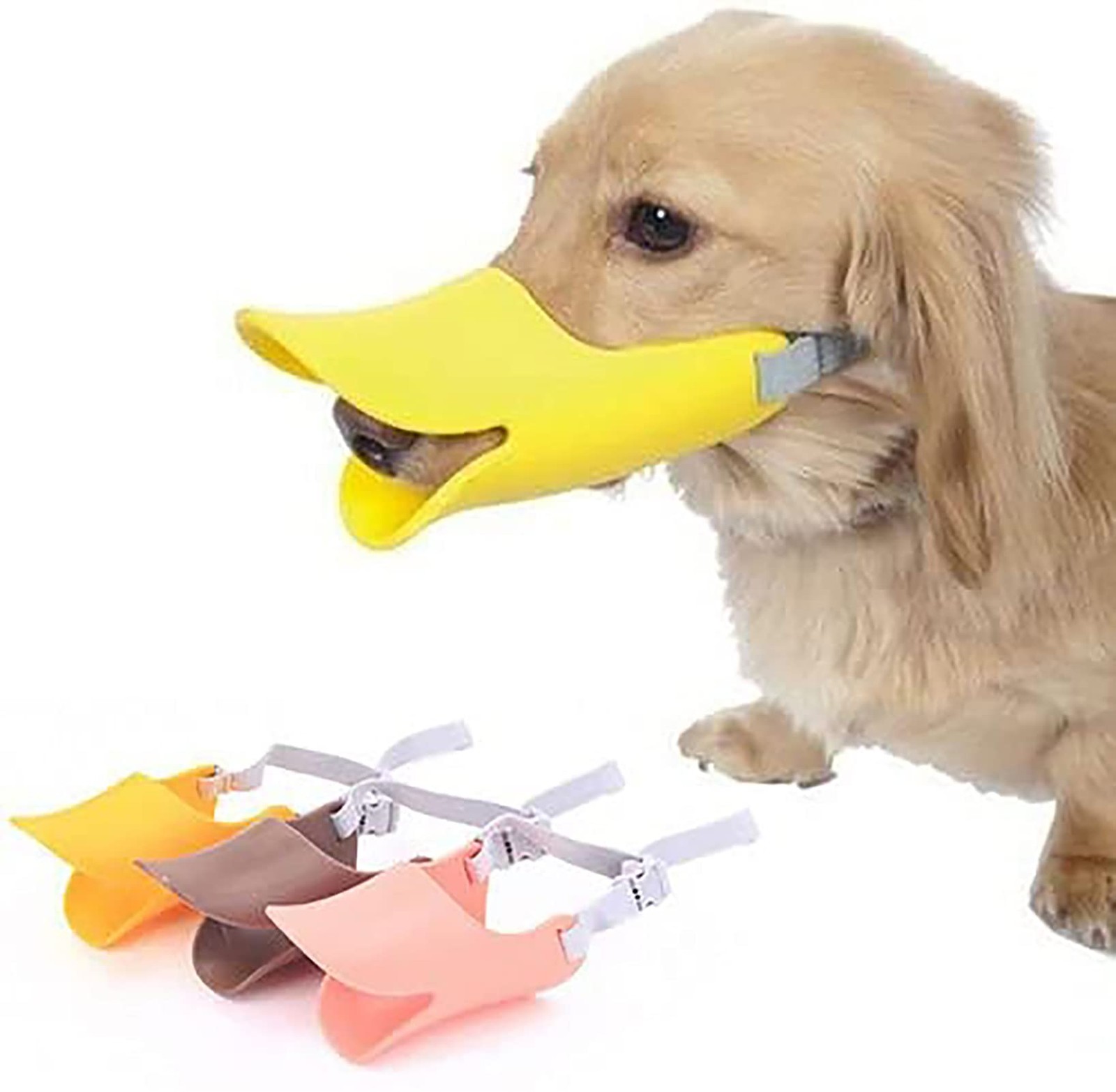 Dog Muzzles Anti Bite Silicone Duck-Bill Duck Mouth Shape M, Yellow