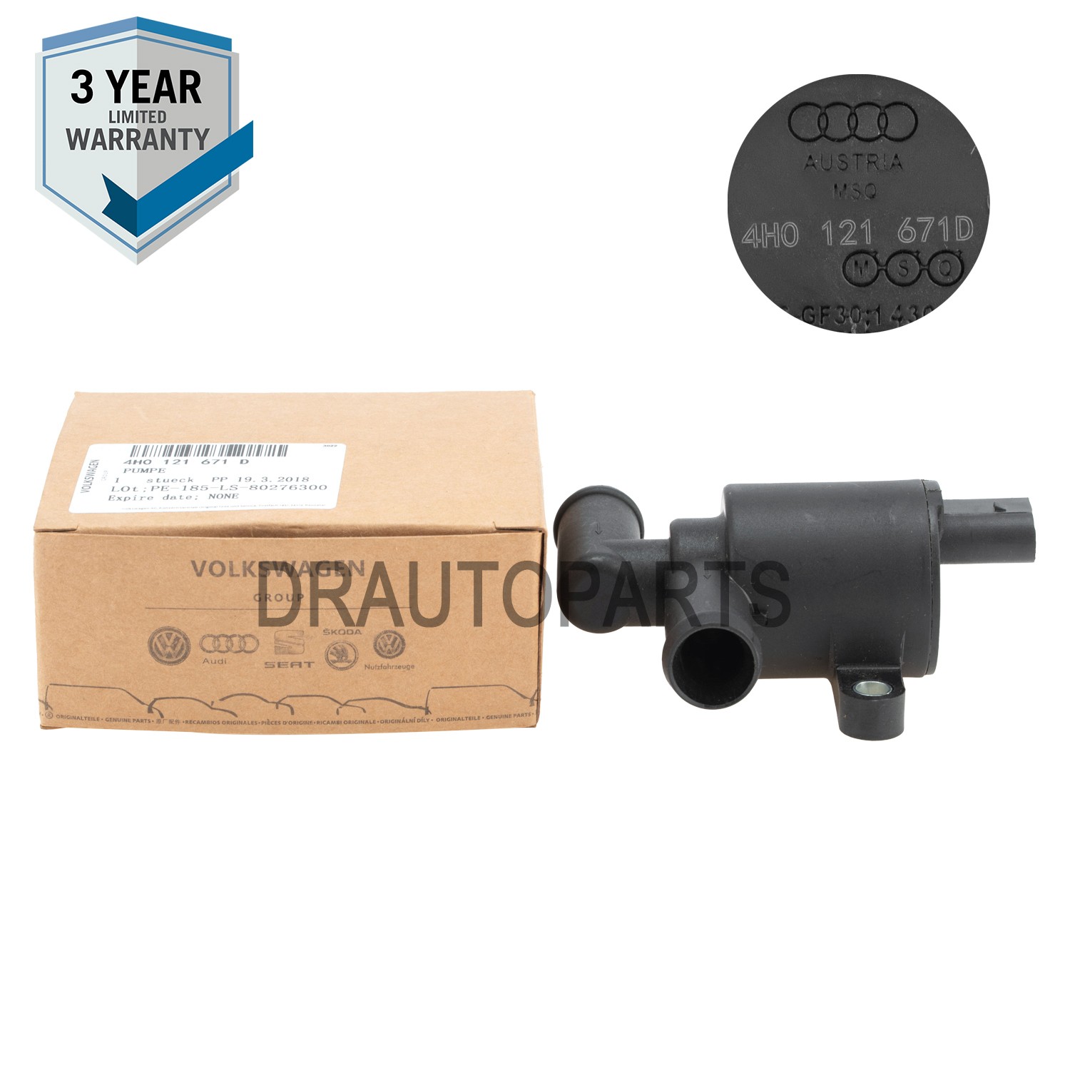 OEM HVAC Heater Coolant Water Control Valve 4H0121671D For Audi Seat Skoda VW