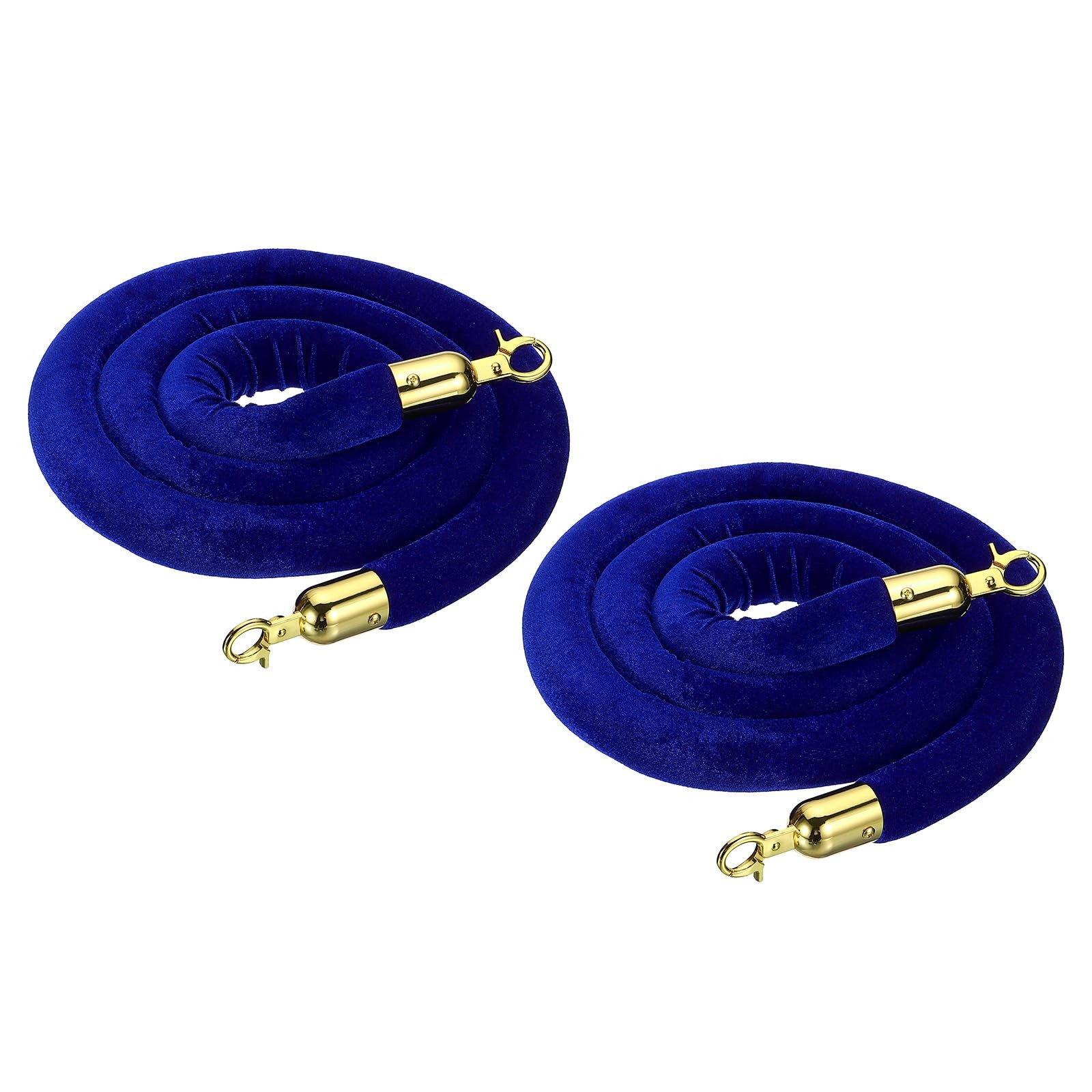 2 PCS Blue Velvet Stanchion Rope 3.28 Ft Crowd Control Barrier Gold Hooks