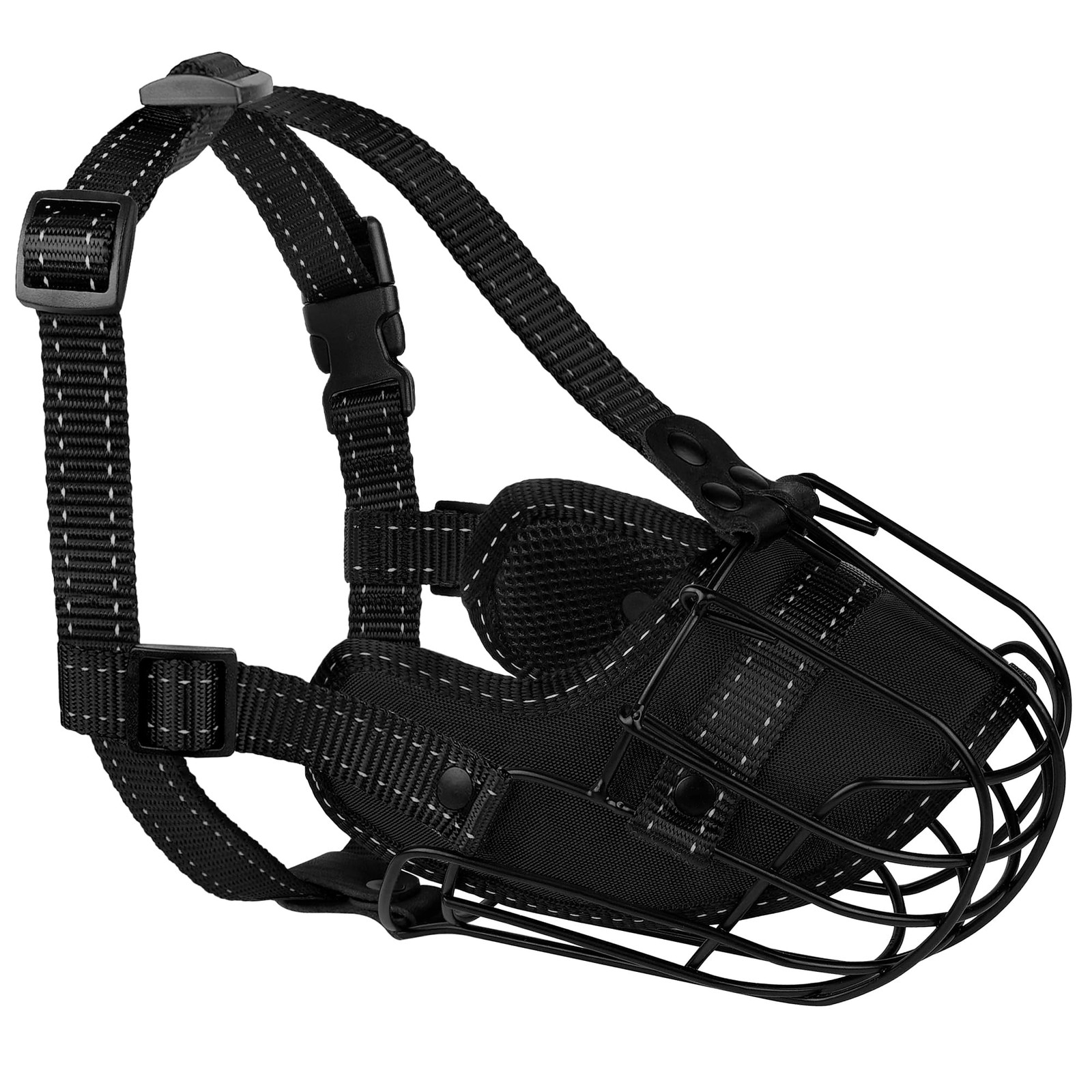 OOPSDOGGY Pitbull Dog Muzzle Reflective Metal Mask Secure Wire Pitbull, Black