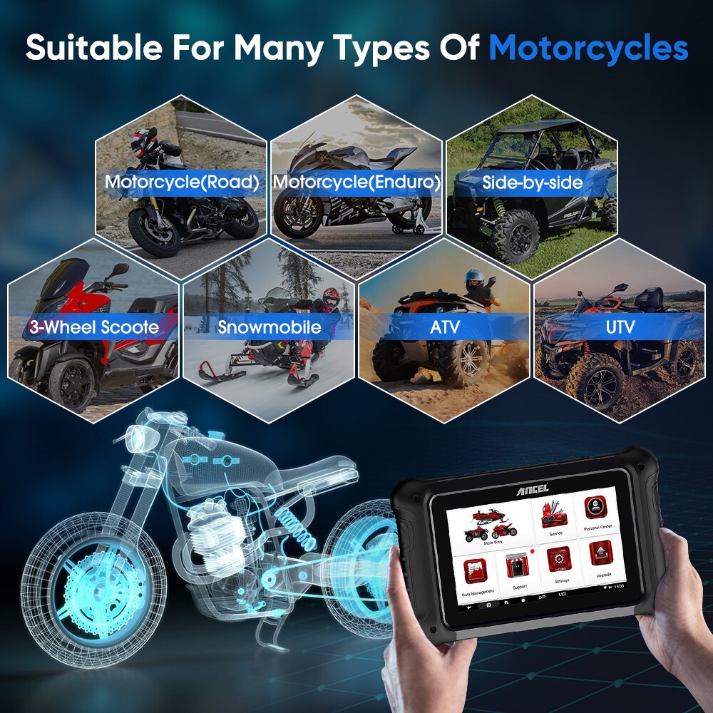 ANCEL MT700 OBD2 Motorcycle Diagnostic Tool All System ECU Coding Active Test