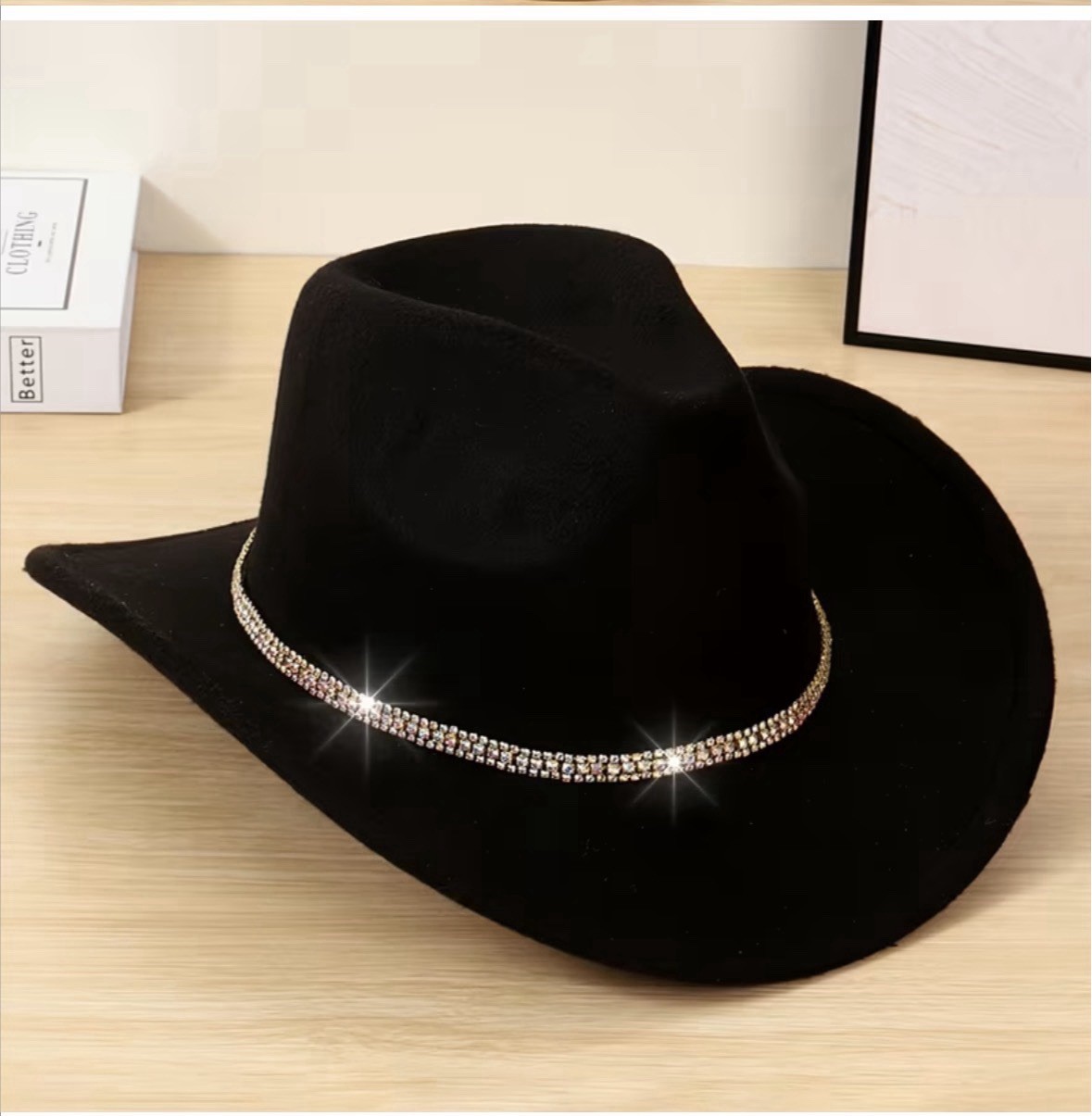Black Cowboy Hat Multi Color Rhinestone Band Western Cowgirl Bling Fedora Style