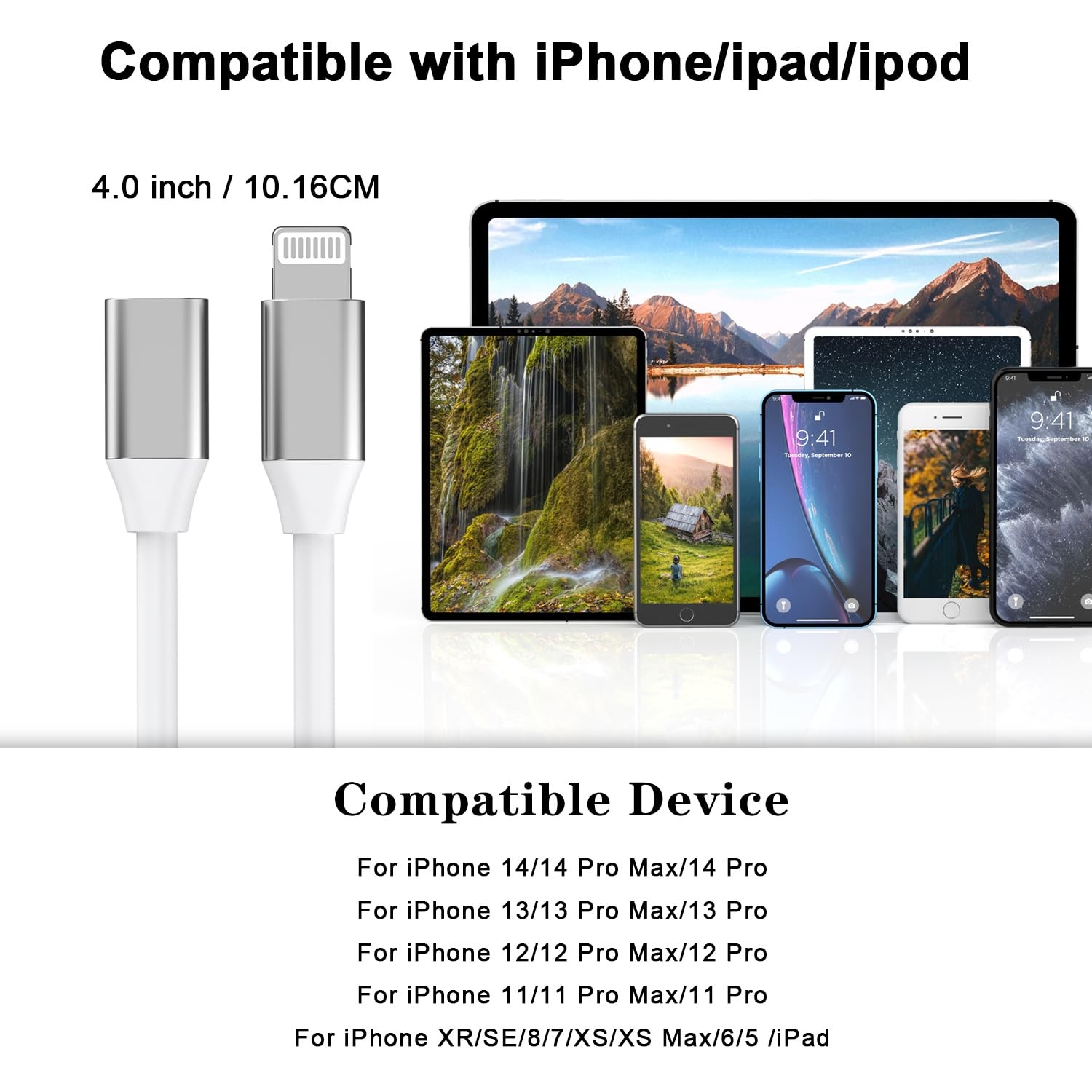 9cm Lightning Male to Lightning Female Charger Adapter,iPhone Extension Charg...