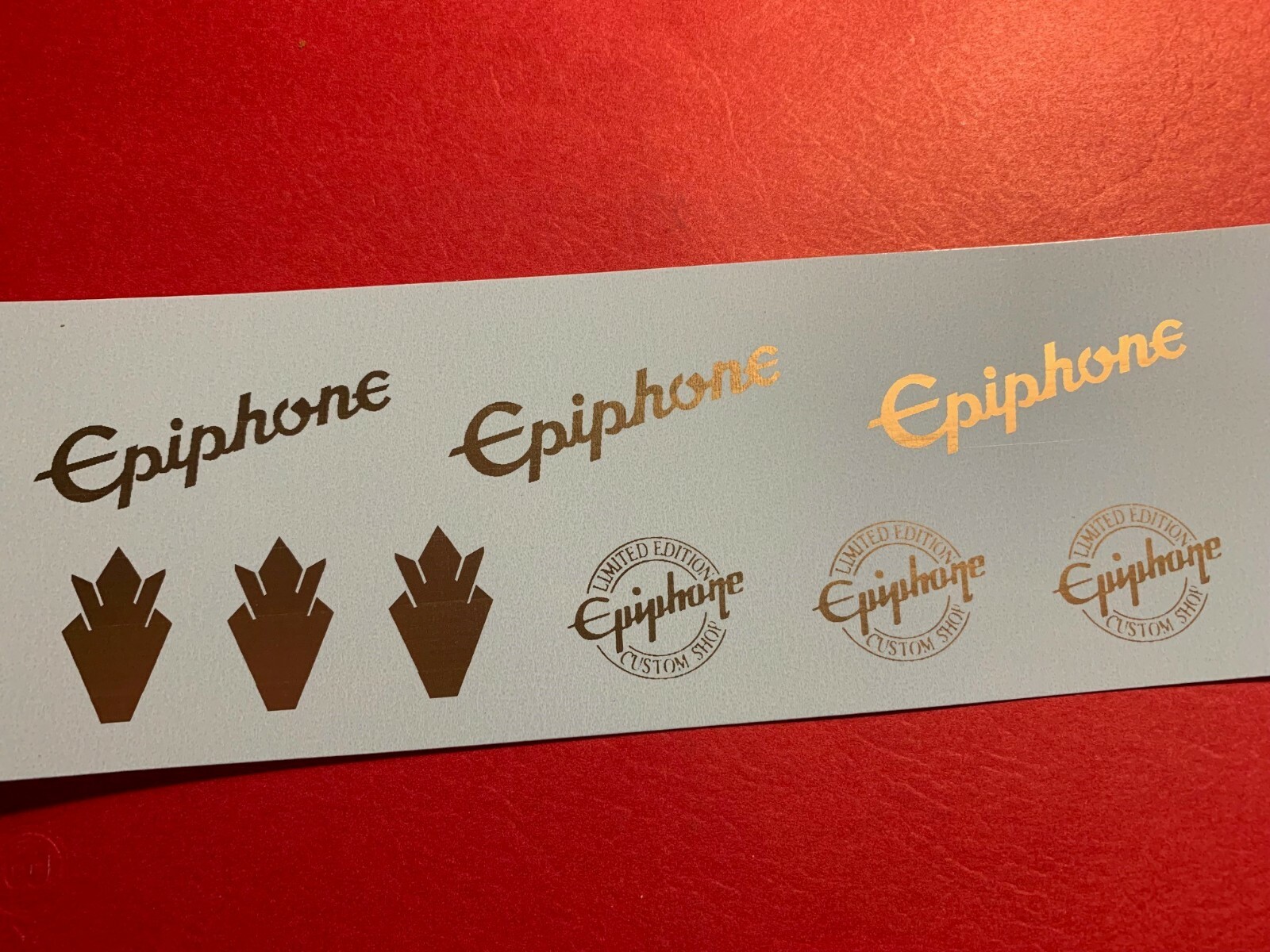 Crown and Epi Headstock Waterslide Decals Gold Metallic w/Custom shops