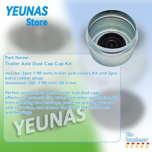 1.98" Trailer Axle Dust Cover Cap Cup Kit Set with Extra 2 Rubber Plugs for