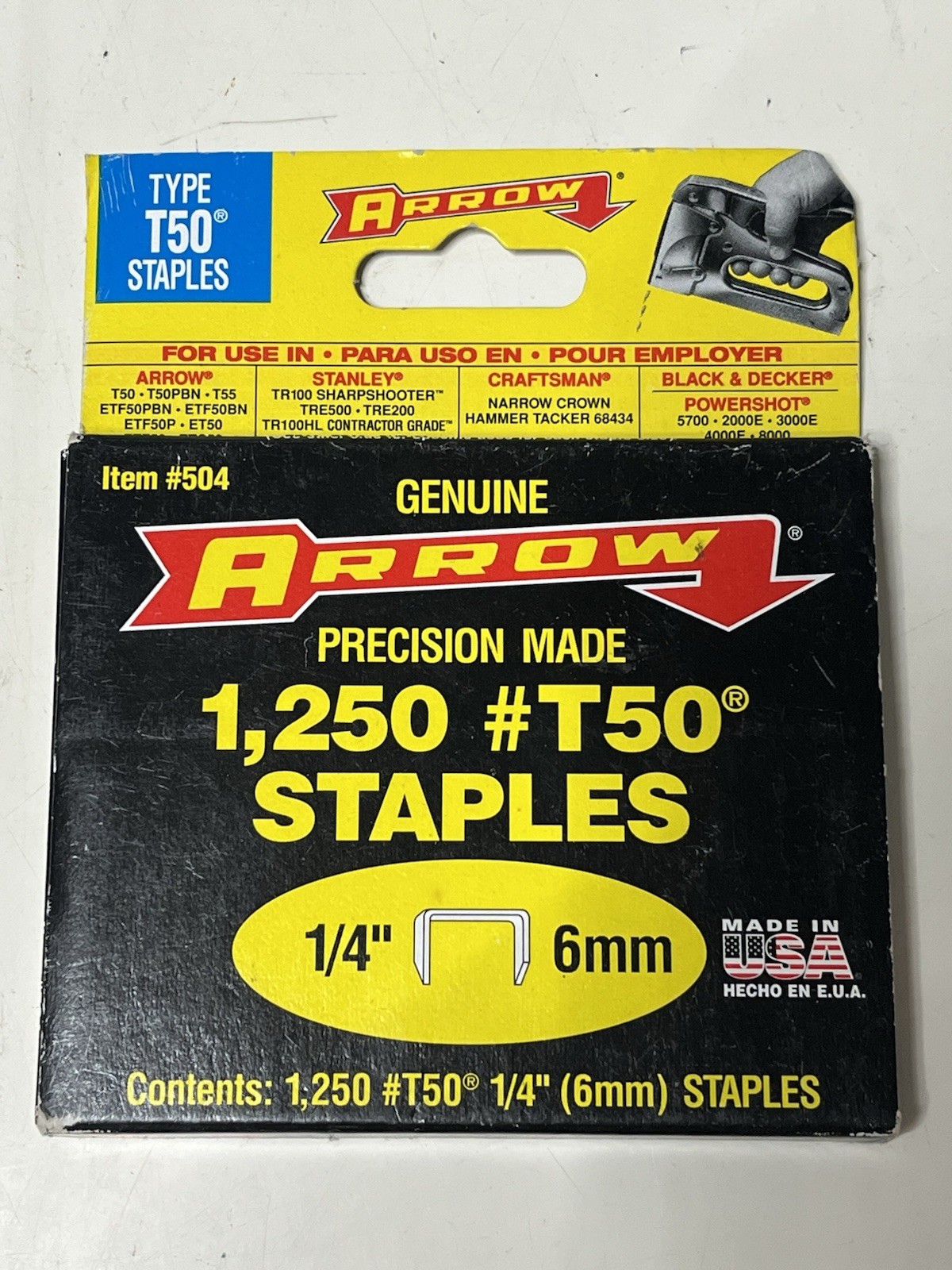 Vintage Arrow Fastener 50424 T50 Staples 1/4" 1250 Pack New Old Stock