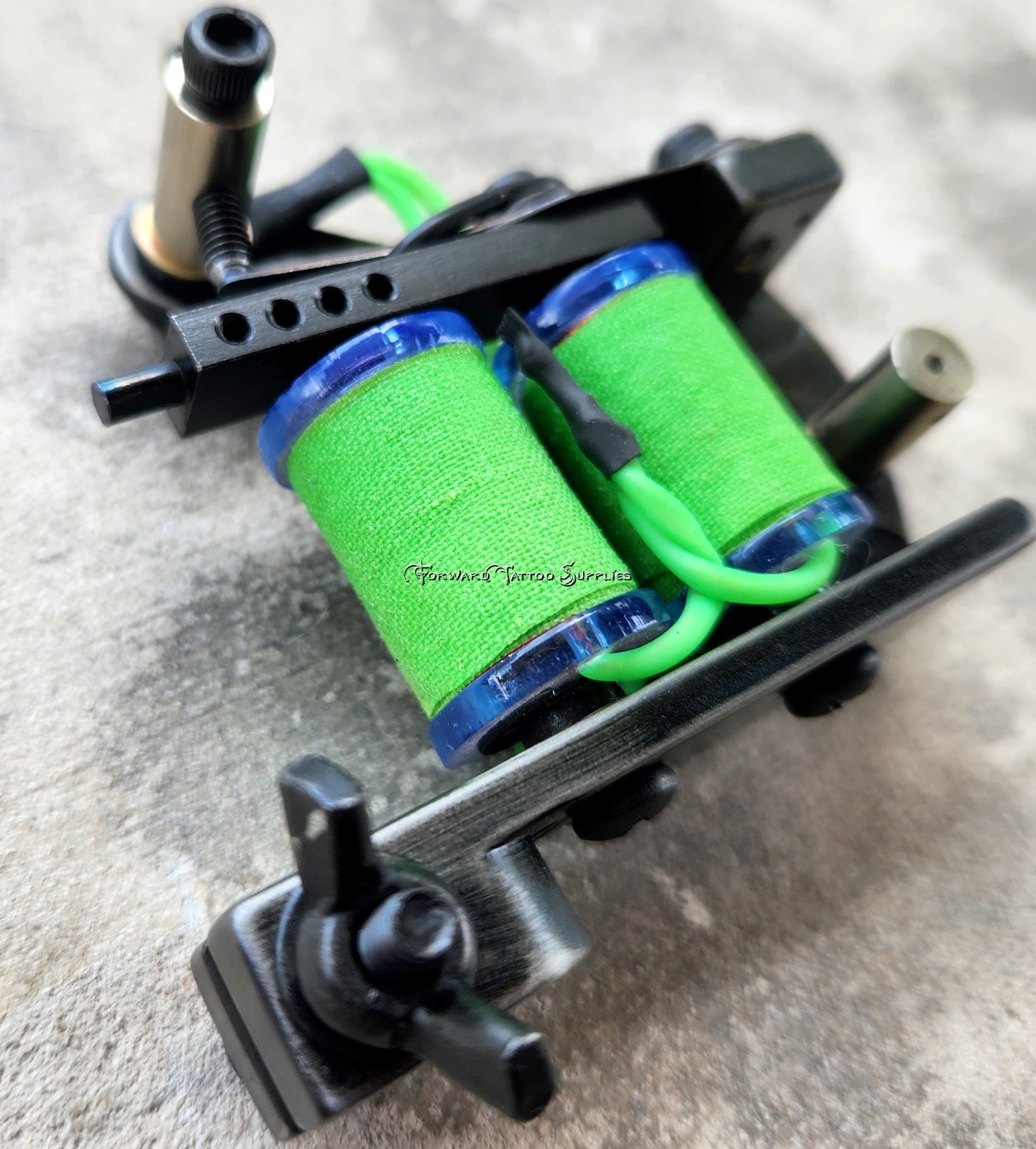 Blackened Distressed Jensen Liner Tattoo Machine Light Blue Neon Lime Handmade