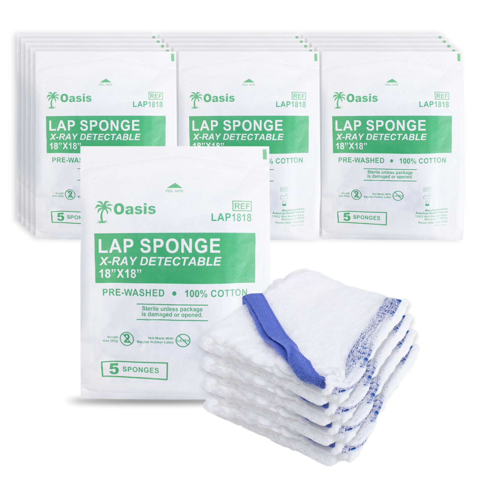 Oasis Lap Sponge, Sterile, 18" X 18", 200/Case