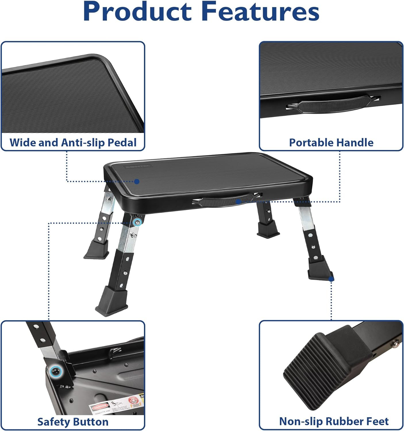 Folding Step Stool, 3-Level Adjustable Metal Step Stool, 330Lbs | Heavy Duty Fol