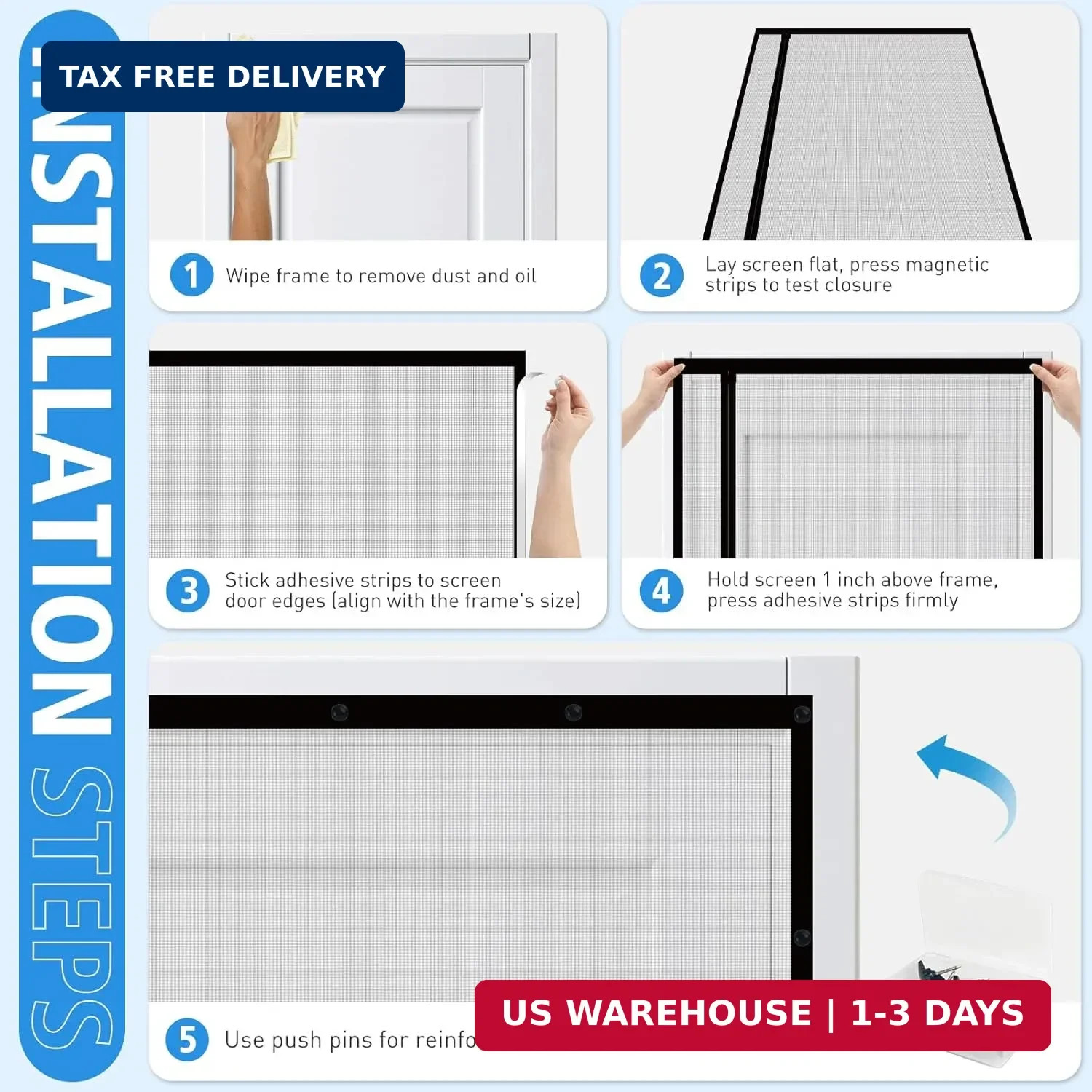 TasticTotes Screen Door Mesh - Reversible Left & Right Opening Door Screen with