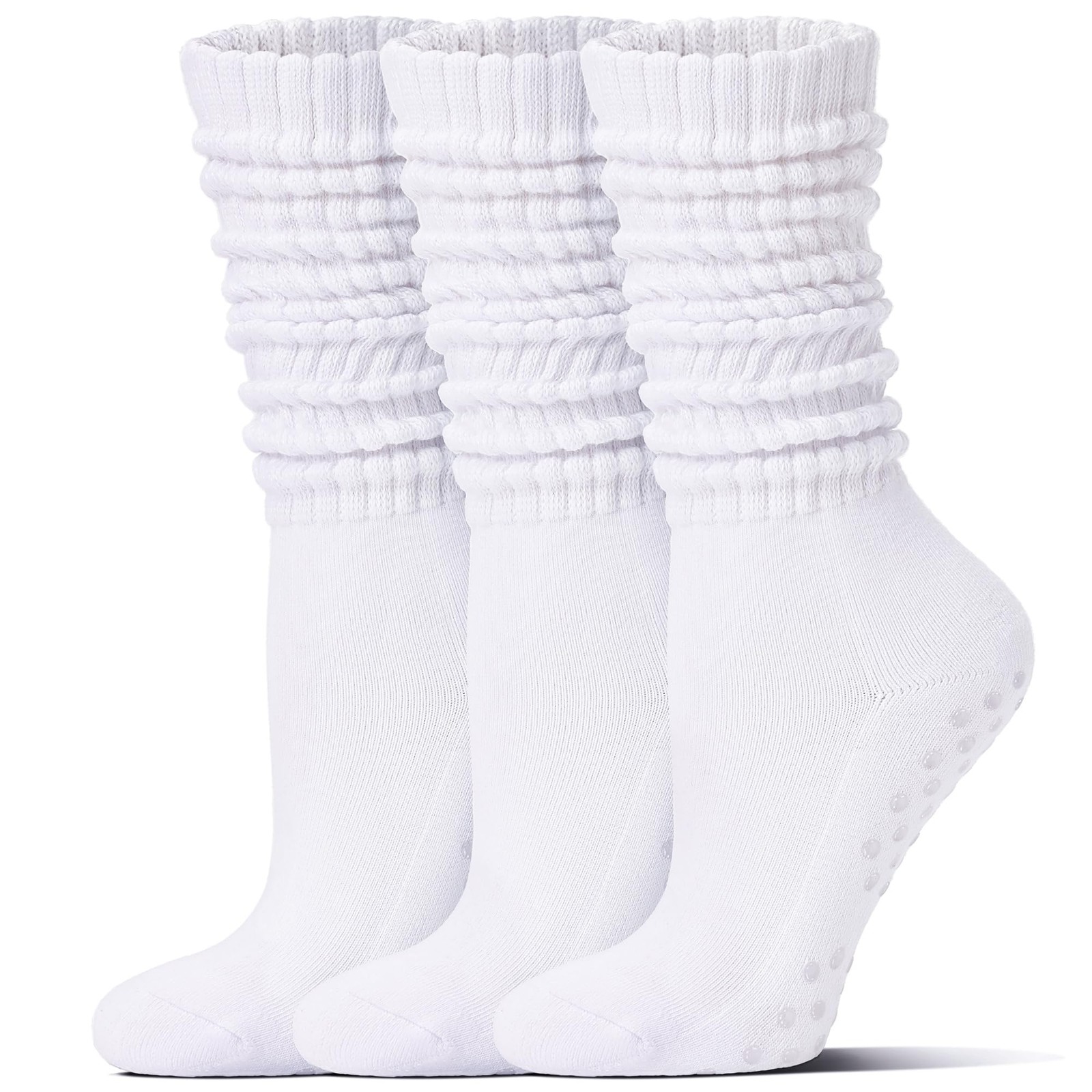 Pilates Socks Grips Women Long Slouch Non Slip Yoga Barre Cushioned 3 Pairs