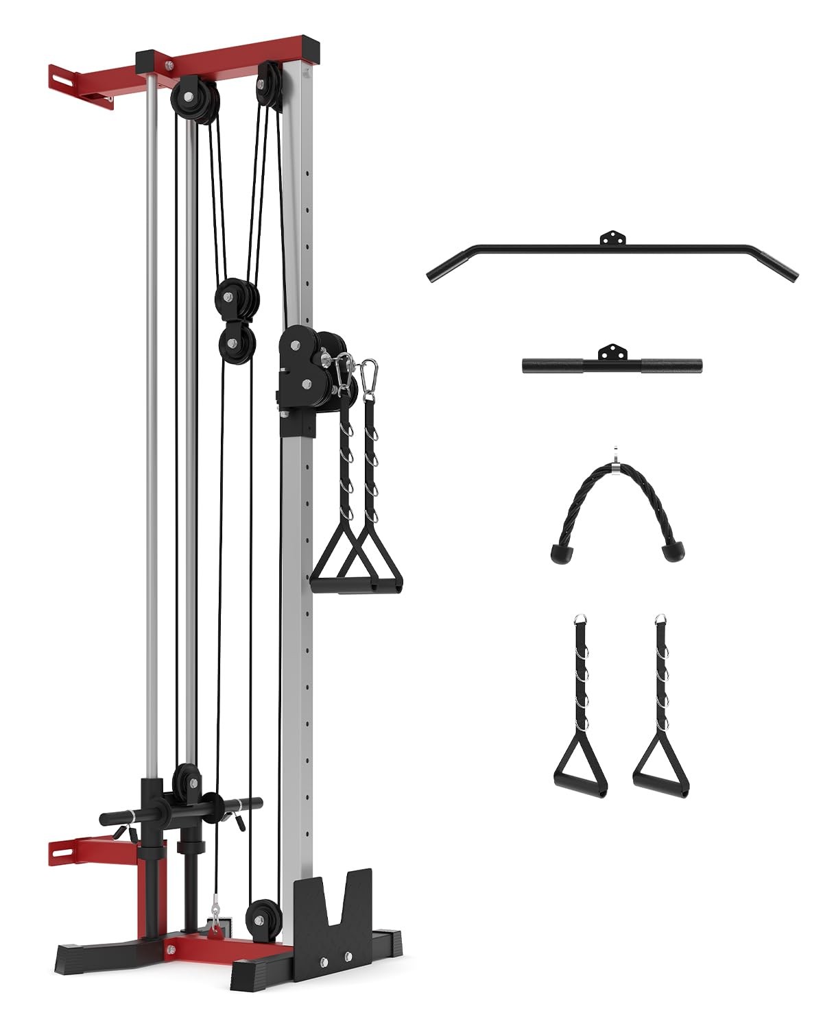 Dual Pulley Wall Mount Cable Machine, 19 Adjustable Height 400LBS LAT Pulldown