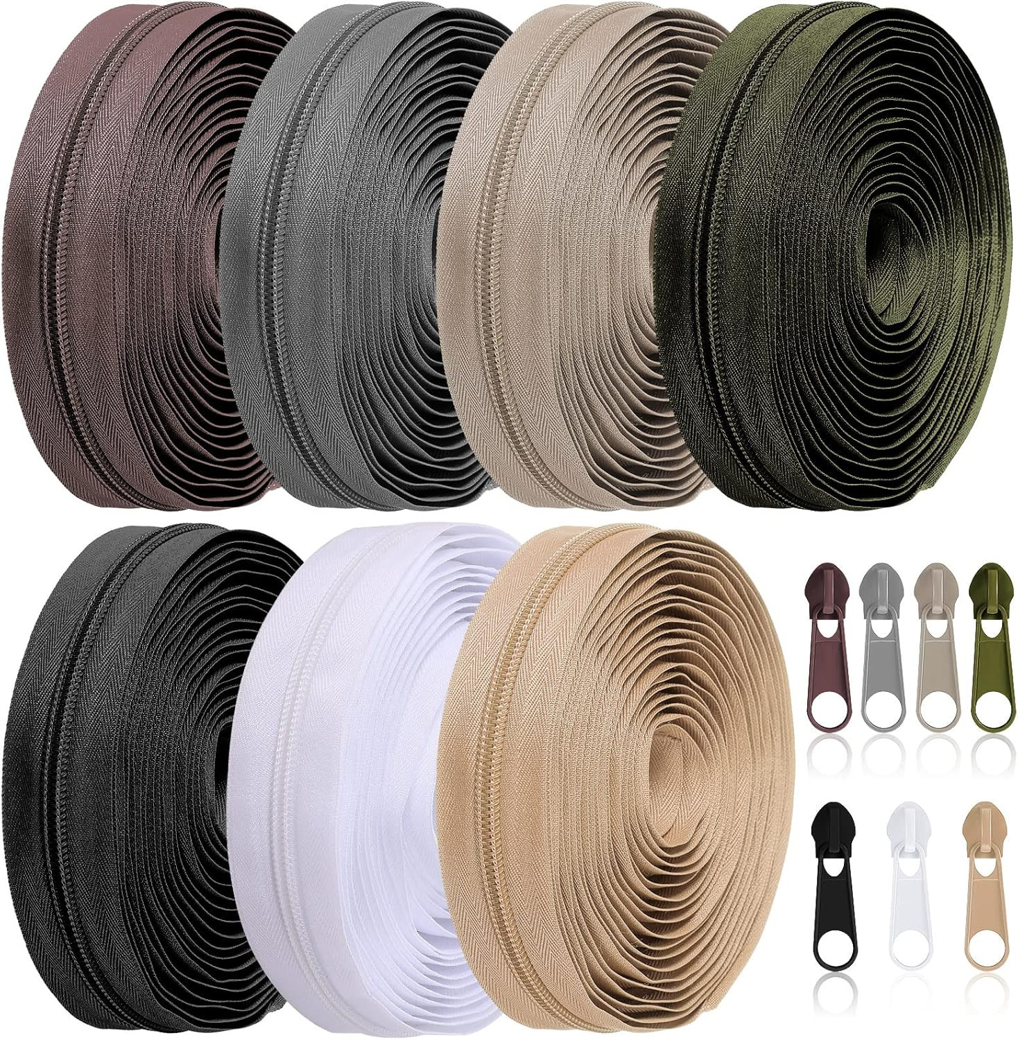 35 Yards 7 Pcs Sewing Zippers #5 Nylon Assorted Coil Zipper Tapes with 70 Slider