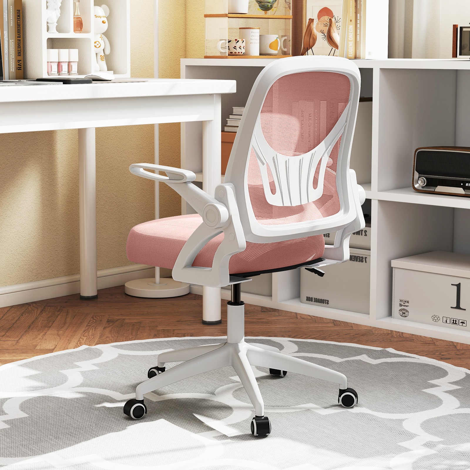 Mesh Office Chair with Lumbar Support & Flip-up Arms Rolling Casters for Work