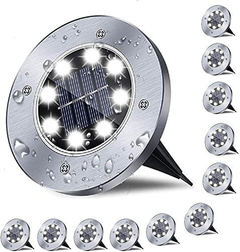 RAYOLON SOLAR GROUND LIGHTS WEATHERPROOFED (12 Pack White Light) - BLACK/SLIVER