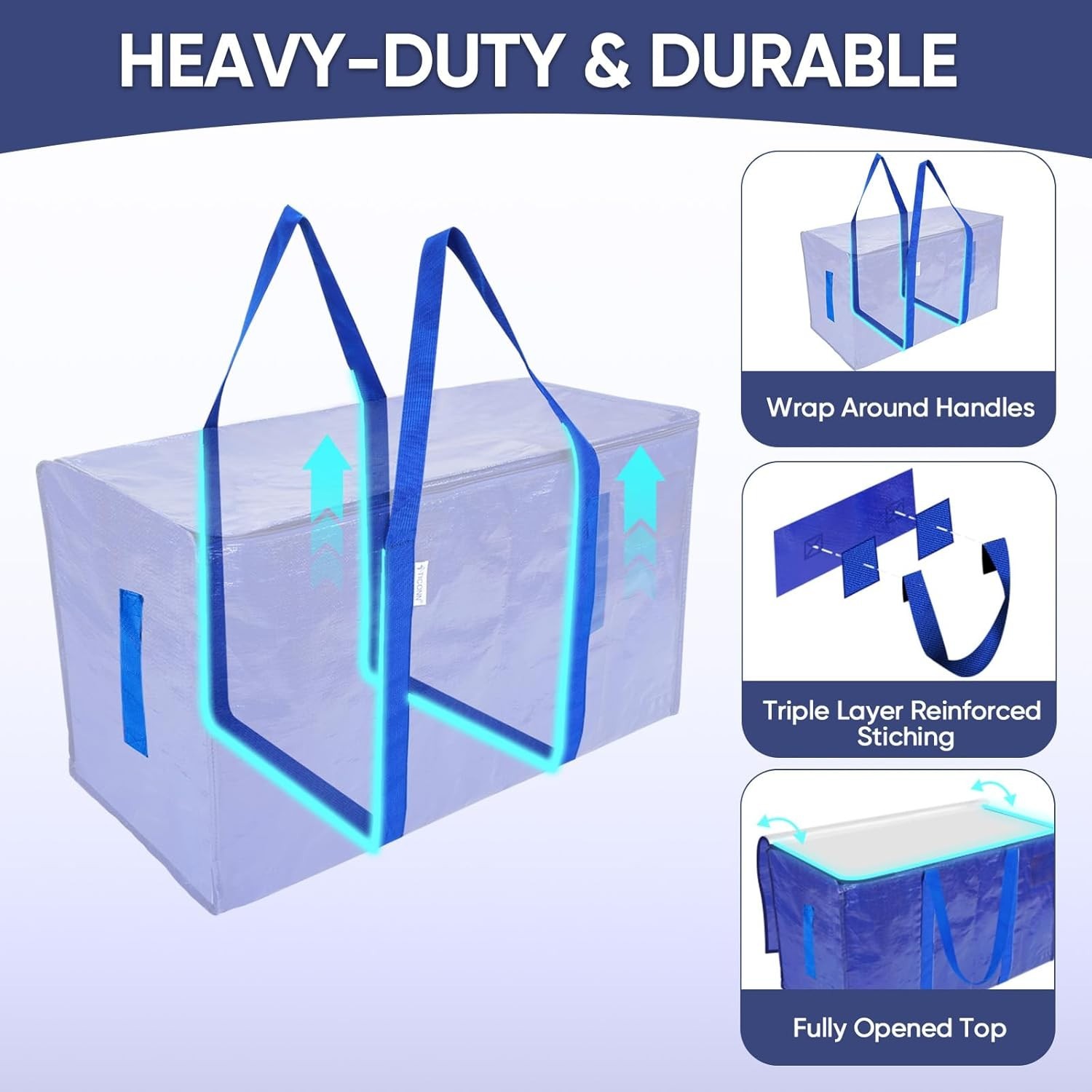 4 Pack Heavy Duty Water-Resistant Moving Bags - Extra Large Storage Solution