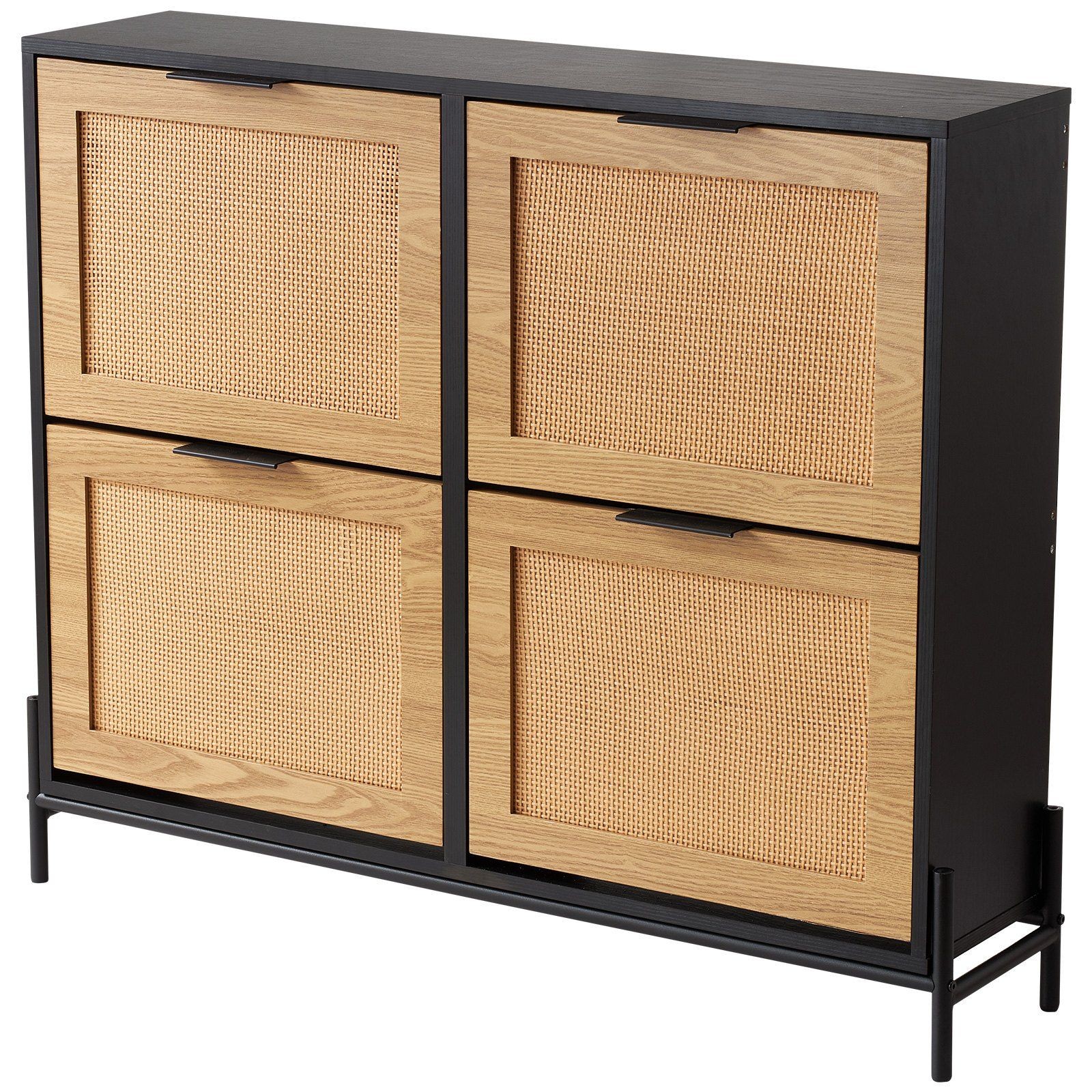VEVOR Rattan Shoe Cabinet, Narrow Shoe Storage Organizer with 4 Flip Drawers, Sl