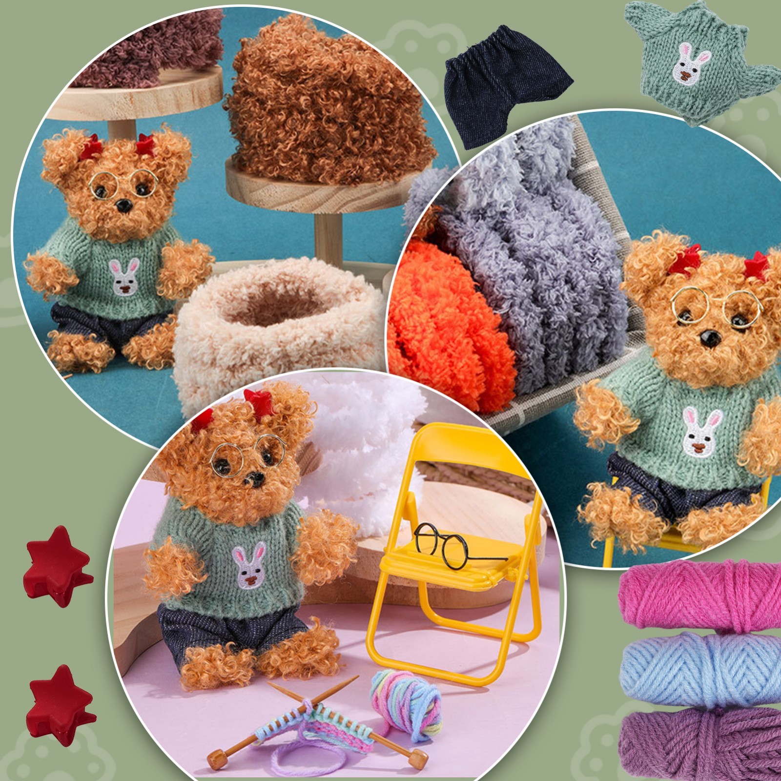 DIY Cute Bear Twist Stick Material Kit Handmade Chenille Stems Craft Set for Kid