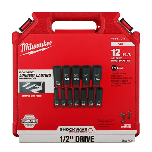NEW Milwaukee 49-66-7011 12PC SHOCKWAVE 1/2"-Dr. SAE Deep 6-Pt Impact Socket Set