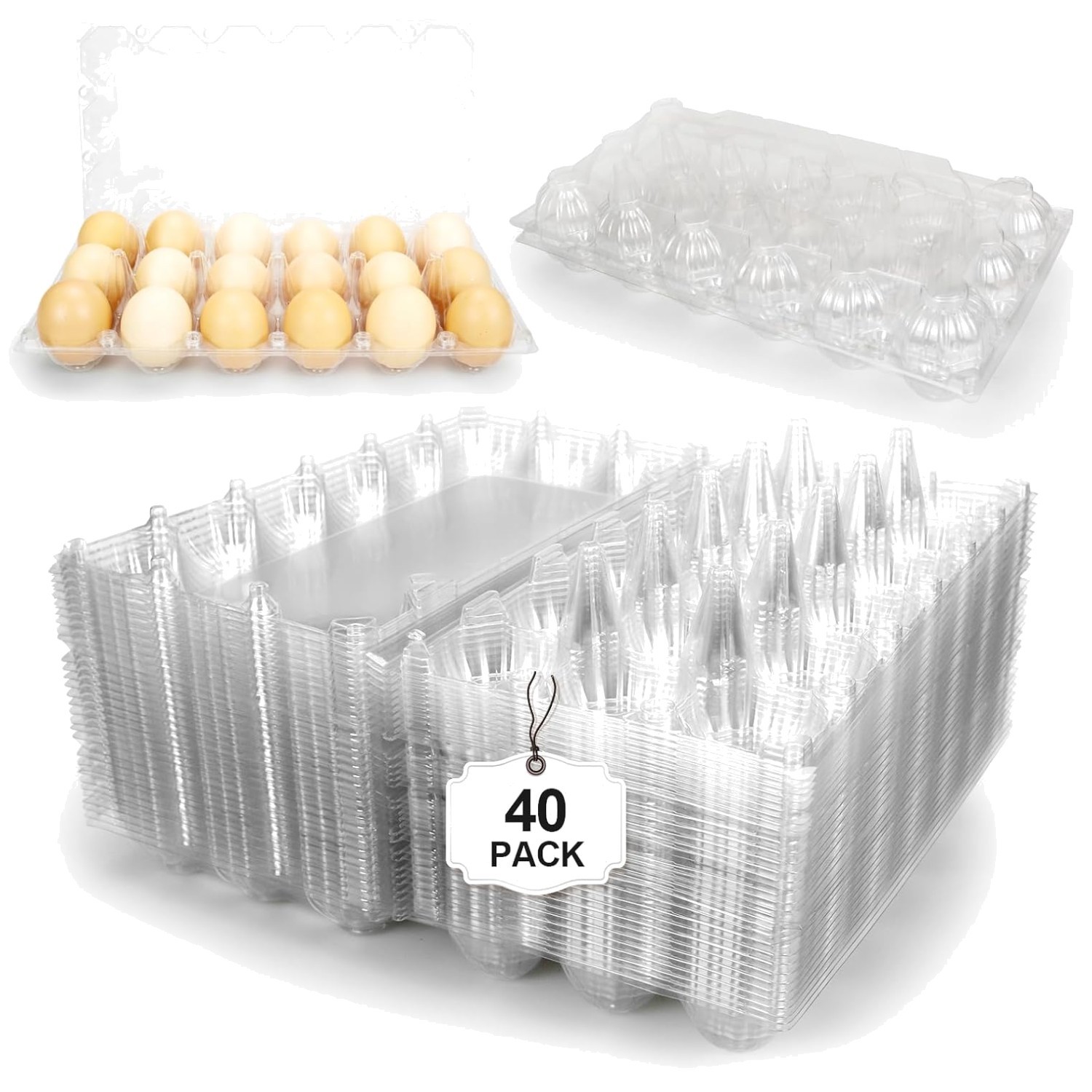 40-Pack Clear Plastic Egg Cartons - 3x6 Grid, 18-Count
