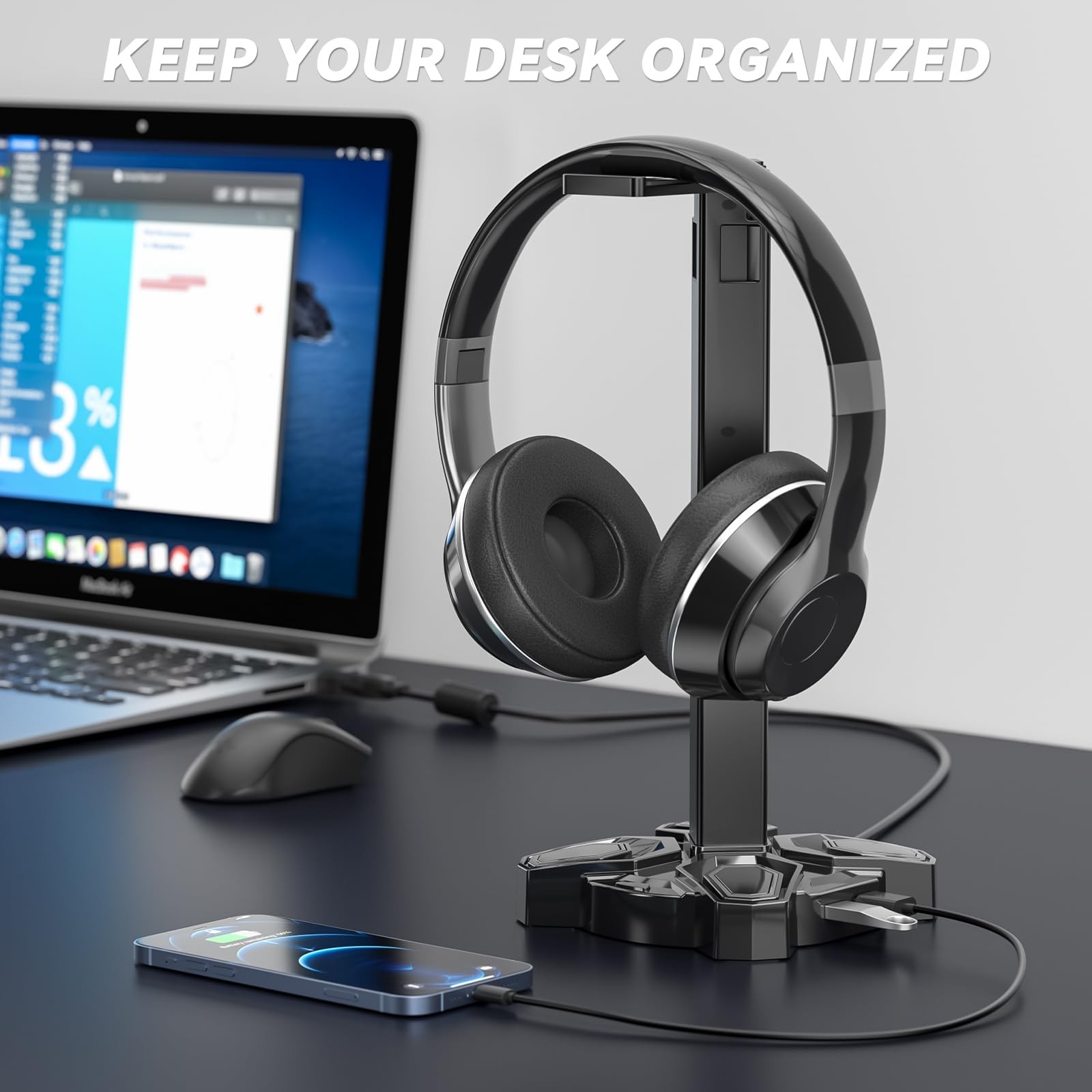 KDD Gaming Headphones Stand, Rotatable Headset Stand with Light Modes - Black