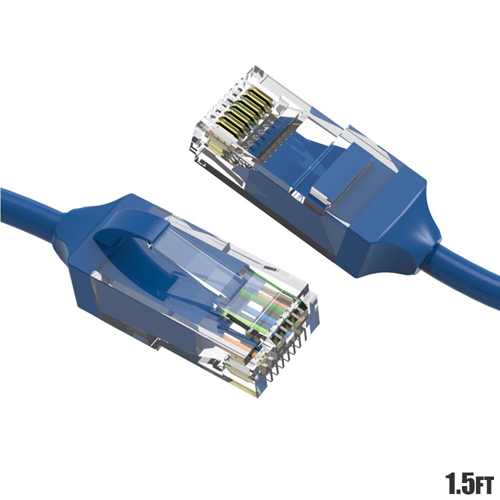 1.5FT CAT6 RJ45 Slim Ethernet LAN Network Cable Cord UTP Copper Wire 28AWG Blue