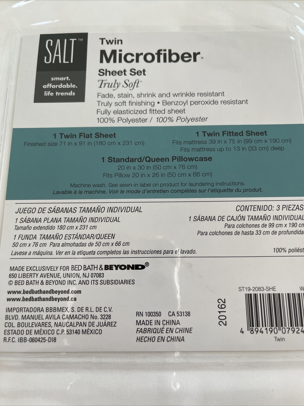 SALT Twin Microfiber Sheet Set in White | New Original Package