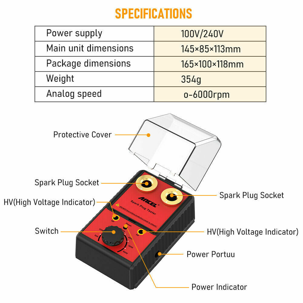 Ancel Car Spark Plug Tester Ignition Auto Diagnostic Tool Double Hole Analyzer