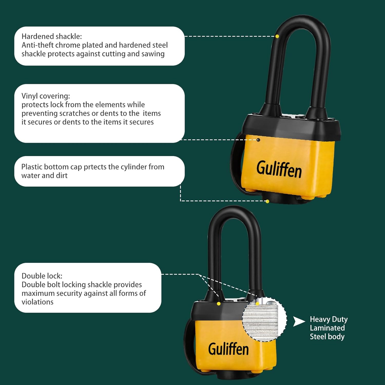 Weatherproof Laminated Padlock with Key,4 Pack Outdoor Pad Locks with Same Key