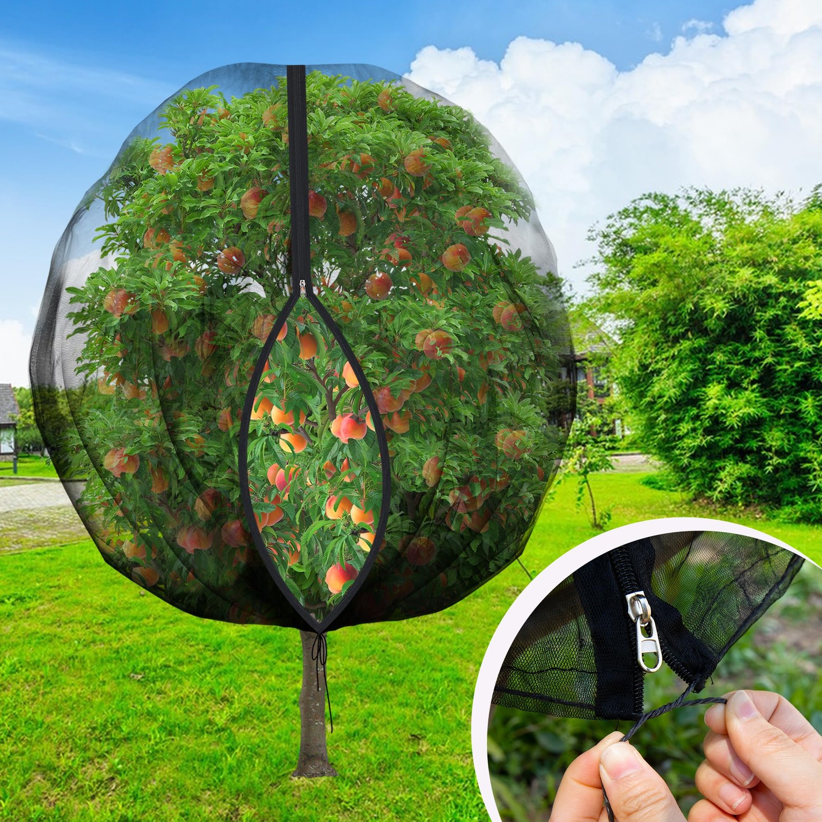 10.8 x 9.8 Ft Black Large Fruit Tree Netting with Zipper x Ft, 1 Pc