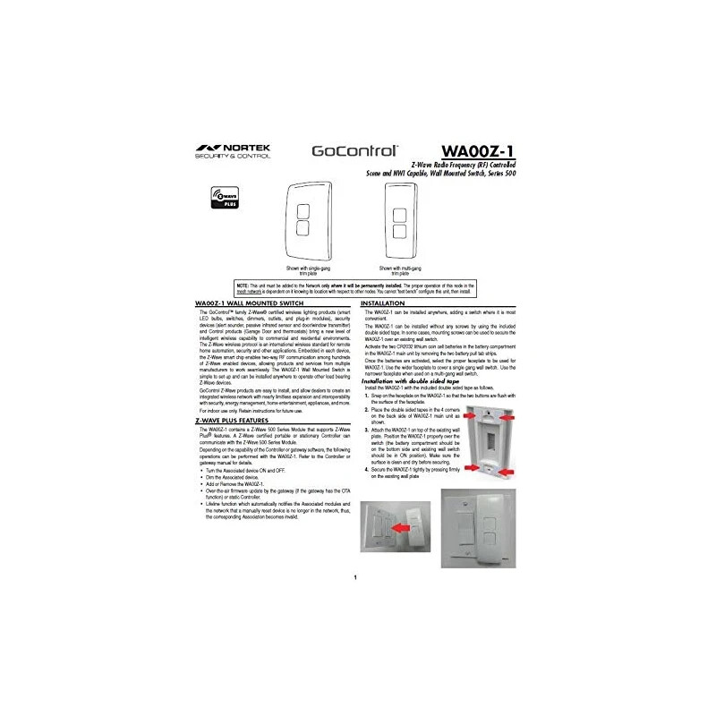 GoControl Z-Wave Plus Scene-Controller Wall Switch - 0WA00Z-1