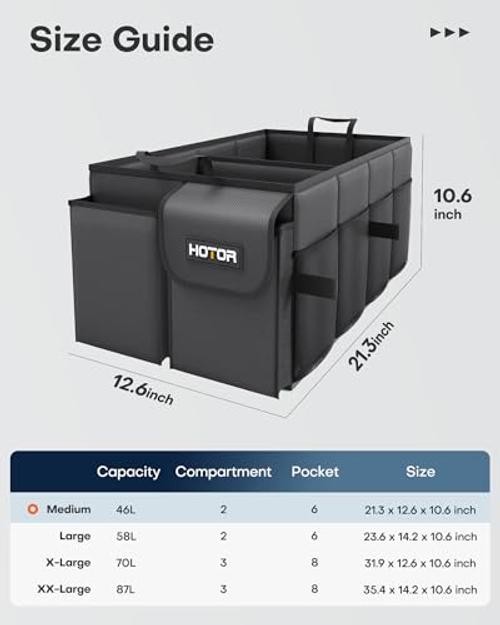 HOTOR Trunk Organizer - Car Organizer, Foldable Medium (2 Compartments) Black