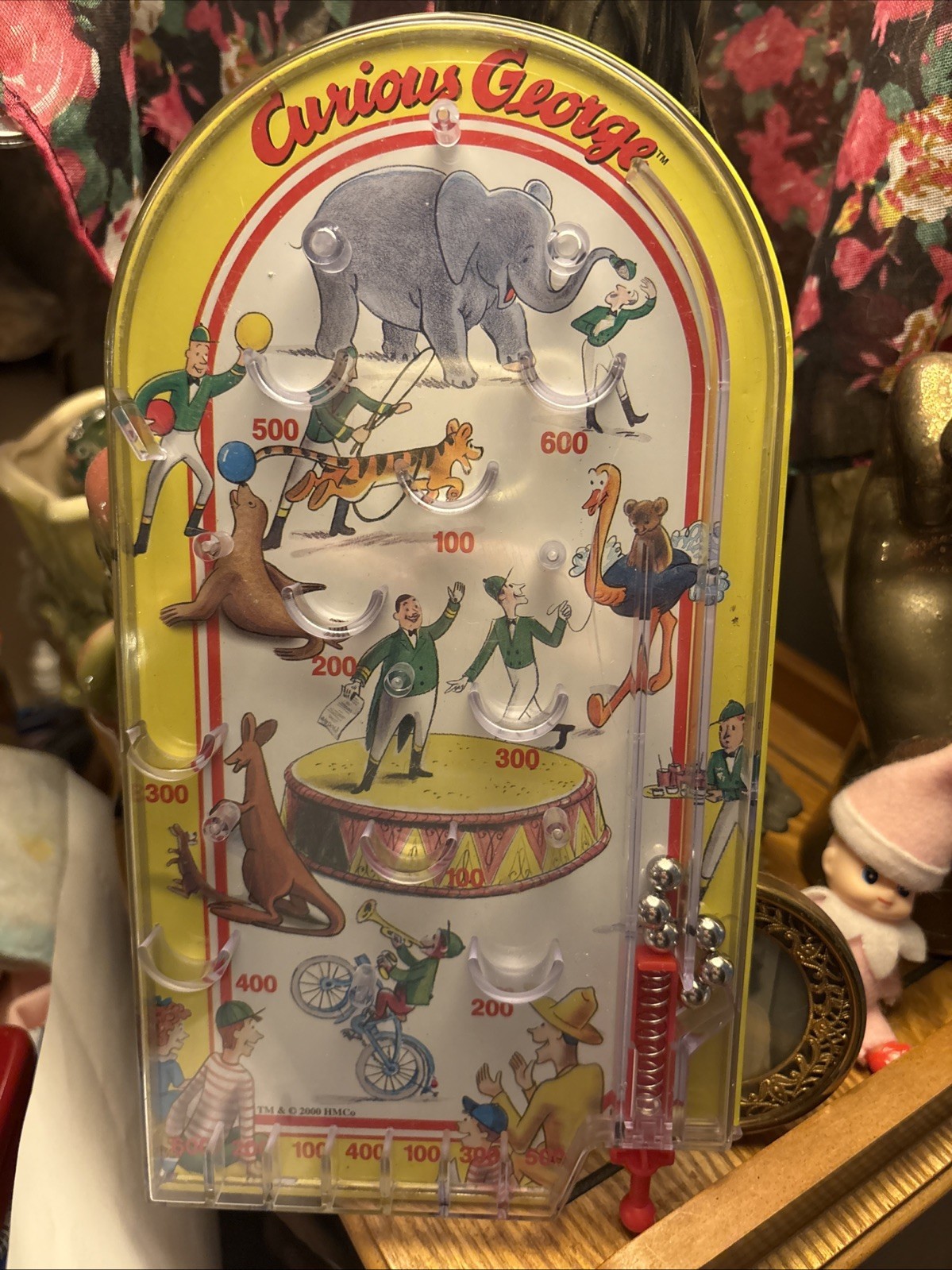 Curious George Pinball Game 10" tall Schylling Plastic & Metal Great Shape