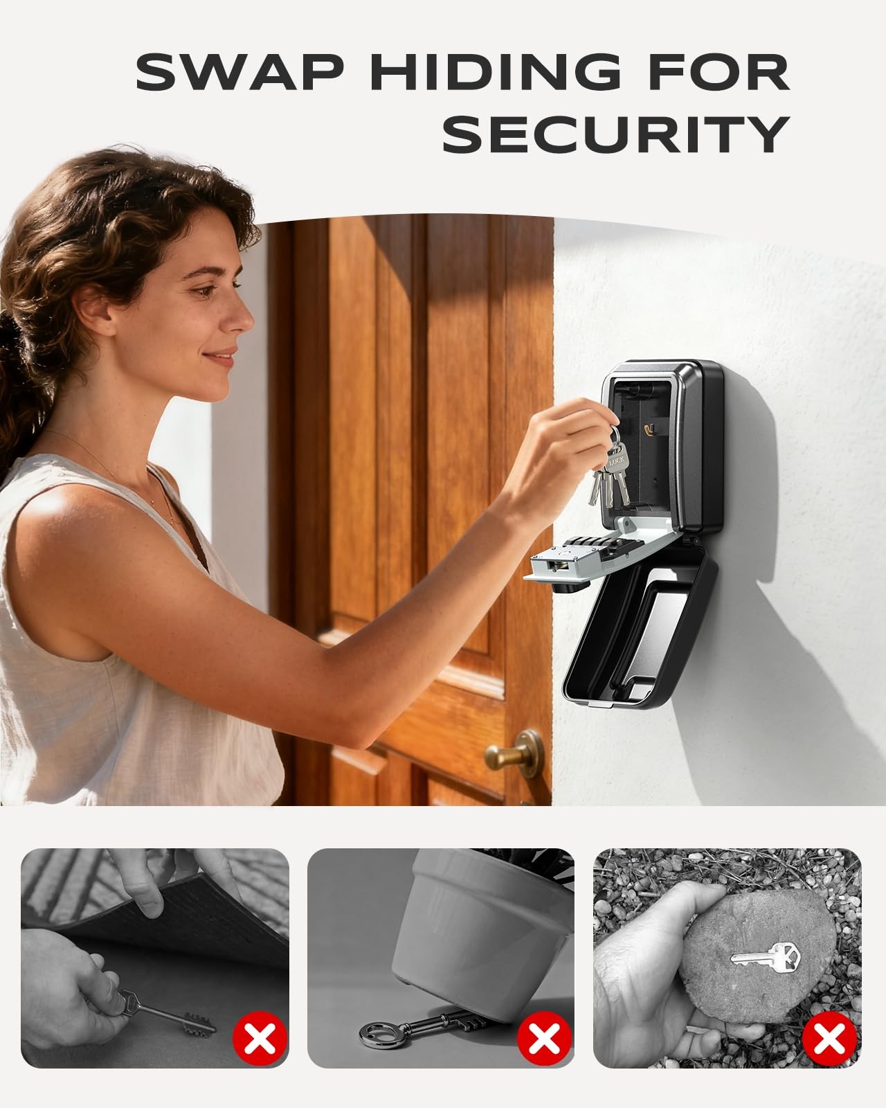 Wall-Mounted Lock Box for Keys with Code, 4 Digits Combination Key Lock Box w...