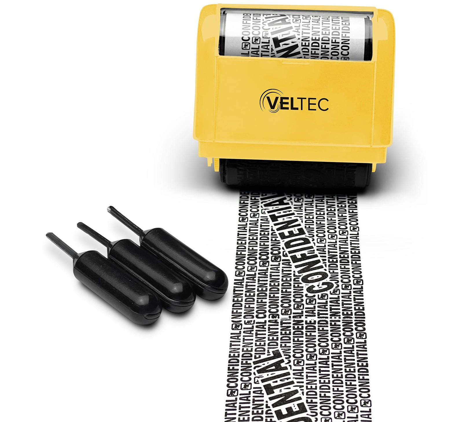 Veltec ID Protector Ink Roller - Identity Theft Protection Roller Stamp (Yell...
