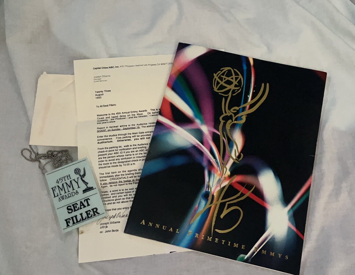 RARE 45th Annual Emmy’s Program, Invite Letter & Seat Filler Badge 1993