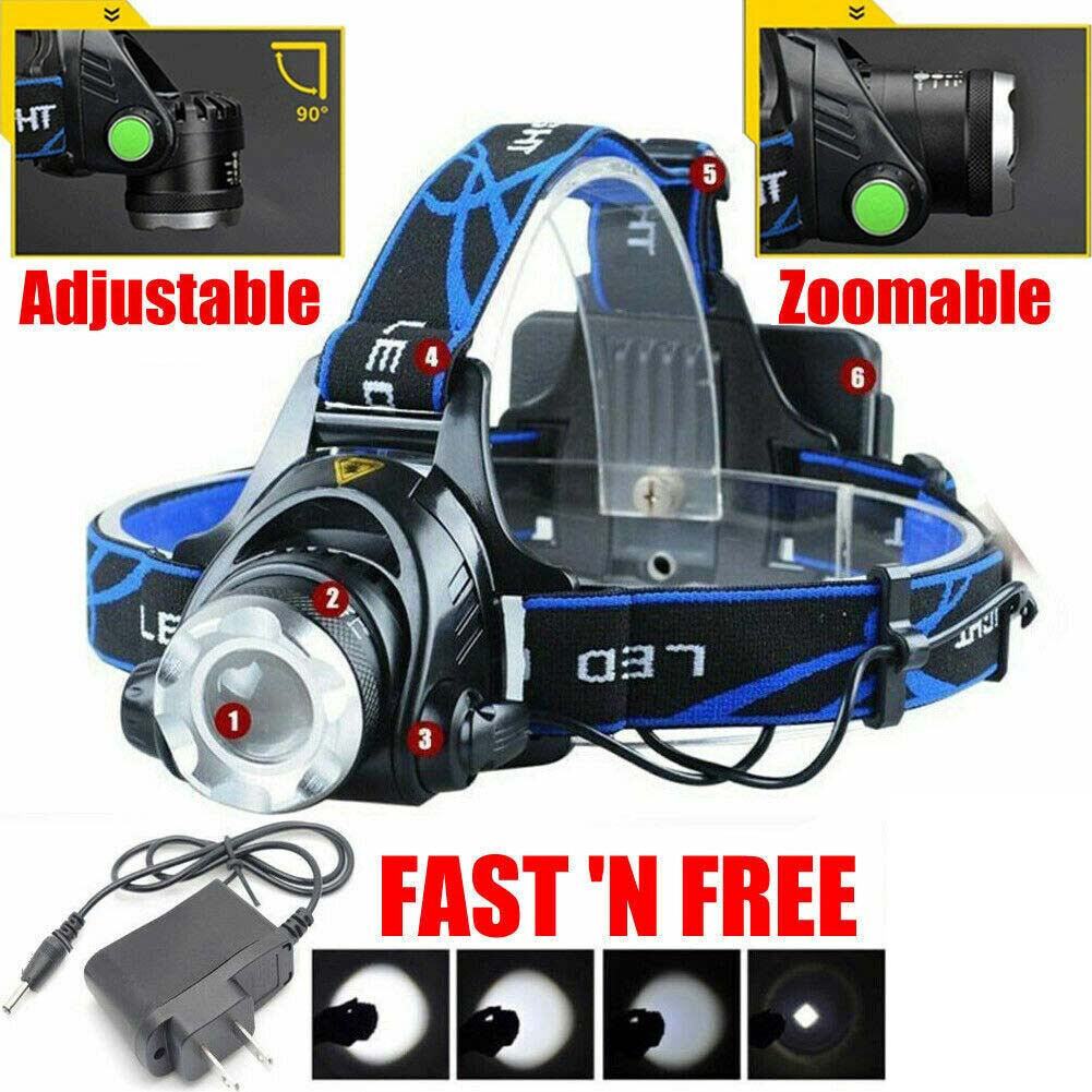 LED Headlamp Rechargeable Headlight Zoomable Head Torch Lamp Flashlight